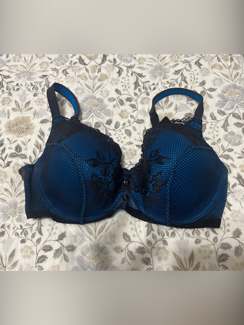 Deesse Lingerie Blue Bra with Black Lace Overlay